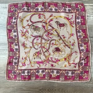 Roeckl München 100% Silk Scarf Pink Gold Animal Print Square 20x20 Vintage